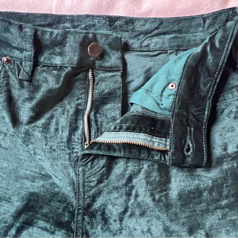 Free People Dark Green Velvet Cropped Flare Pants - Picture 6 of 7